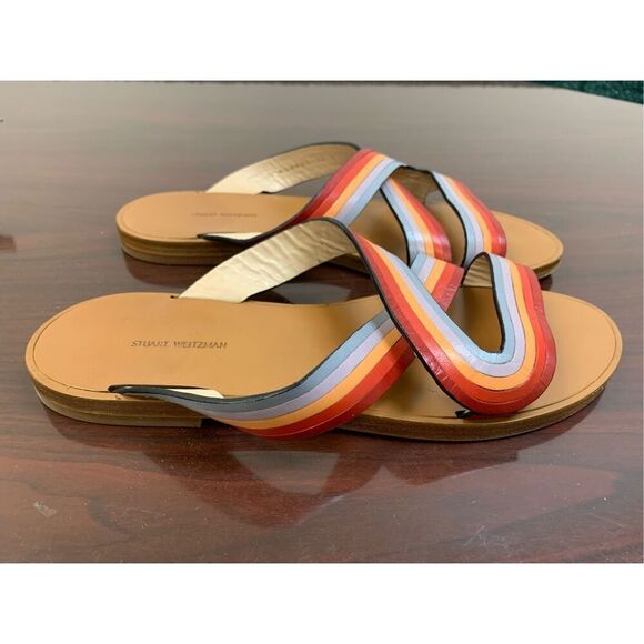 Stuart Weitzman Colorful Leather Slip on Sandals Size 10